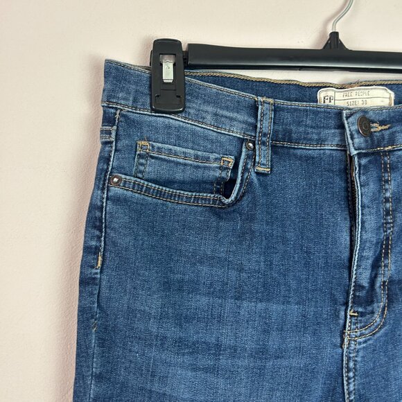 Free People Jeans Womens 30 Blue Embroidered Bird Skinny Denim Raw Hem - Picture 4 of 11